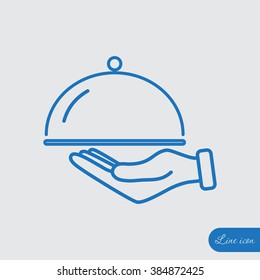Line icon- hand with a tray 