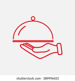 Line icon- hand with a tray 