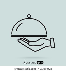 Line icon- hand with a tray 