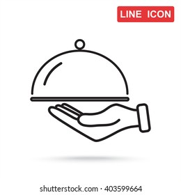 Line icon- hand with a tray 