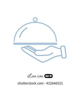 Line icon- hand with a tray 