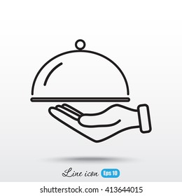 Line icon- hand with a tray 