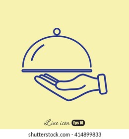 Line icon- hand with a tray 