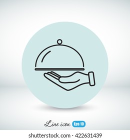 Line icon- hand with a tray 