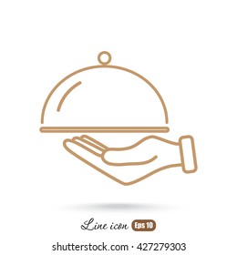 Line icon- hand with a tray 