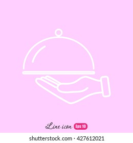 Line icon- hand with a tray 
