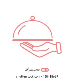 Line icon- hand with a tray 