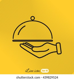 Line icon- hand with a tray 