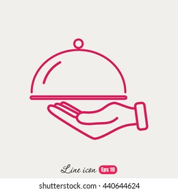 Line icon- hand with a tray 