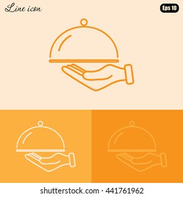 Line icon- hand with a tray 