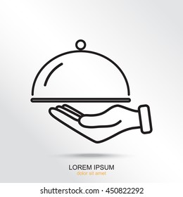 Line icon- hand with a tray 