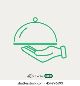 Line icon- hand with a tray 