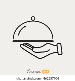 Line icon- hand with a tray 