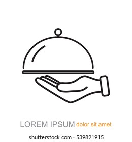 Line icon- hand with a tray 