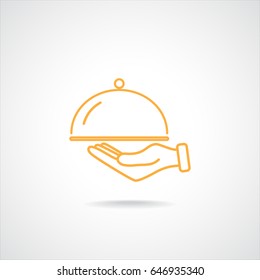 Line icon- hand with a tray 