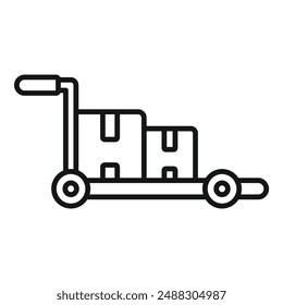 Line icon of a hand truck loaded with boxes, indicating delivery or moving concept