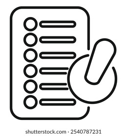 Line icon of a hand turning a button to activate a checklist, representing the concept of starting a business process