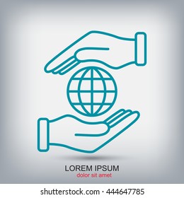 Line icon-  hands hold globe