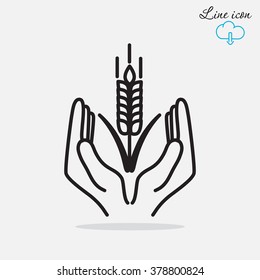 Line icon-  hands and wheat