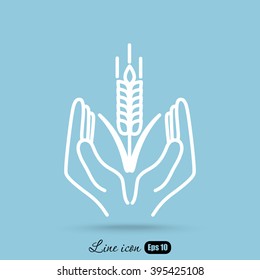 Line icon-  hands and wheat