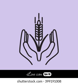 Line icon-  hands and wheat