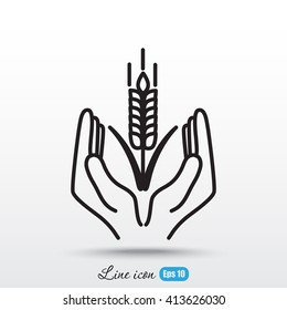 Line icon-  hands and wheat