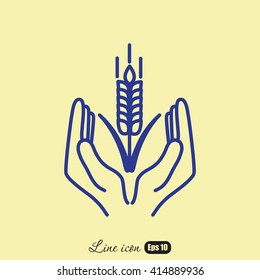 Line icon-  hands and wheat