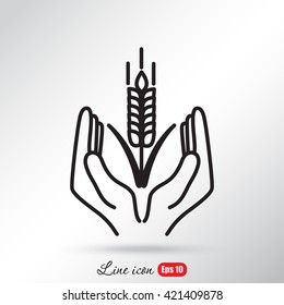 Line icon-  hands and wheat