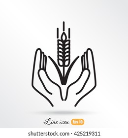 Line icon-  hands and wheat