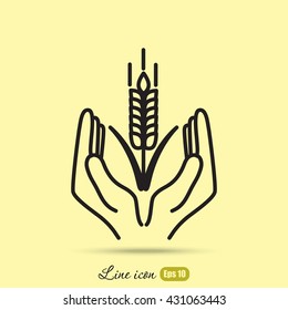 Line icon-  hands and wheat