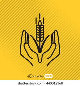 Line icon-  hands and wheat