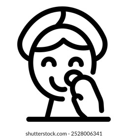 Line icon of a happy woman applying makeup on her face