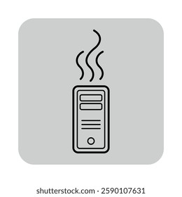 Line icon of hardware unit, symbolizing cryptocurrency mining. Operation and heat generated during mining activities concept