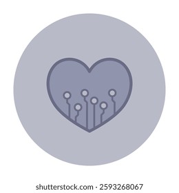 Line icon of heart shape intertwined with circuitry. Fusion of technology and health concept