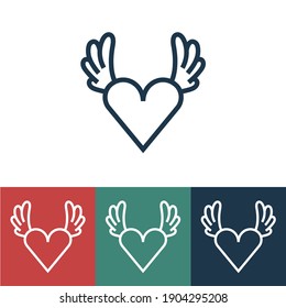 Line icon heart with wings