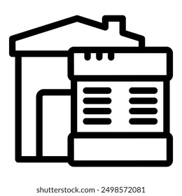 Line icon of a house cooling system using an outdoor unit with a fan for air conditioning