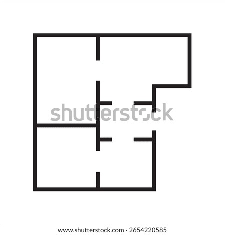 Line icon of house floor plan used in architectural and building design. Editable stroke. vector illustration