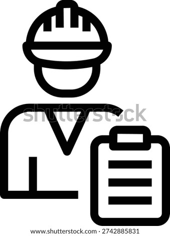 Line icon of a house inspector with a hard hat and clipboard