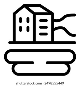 Line icon of a house with pipes underneath representing a geothermal heat pump system