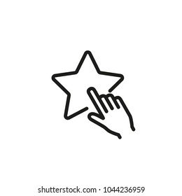Line icon of human hand pressing star. Favorites, popular blog, popular website. Internet concept. Can be used for web design, mobile app and pictogram