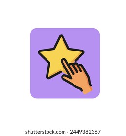 Line icon of human hand pressing star. Favorites, popular blog, popular website. Internet concept. Can be used for web design, mobile app and pictogram