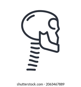Line icon of human scull side view. Healthcare symbol isolated on transparent background.