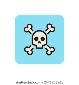 Line icon of human skull and crossbones as danger sign. Death, pirate, virus. Warning sign concept. Can be used for topics like medicine, computers, science