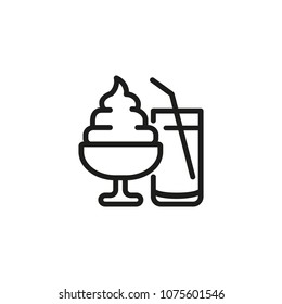 Line icon of ice cream bowl with juice. Dessert, cafeteria, meal. Dish concept. For topics like food, menu, unhealthy eating