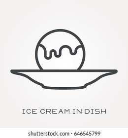 Line icon ice cream in dish