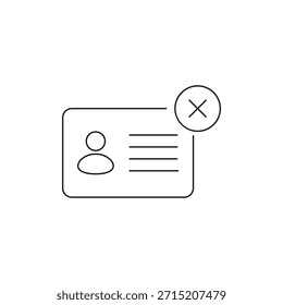 Line icon of ID card with a delete cross symbol