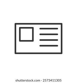 A line icon of an identification card with a photo and text lines. Vector illustration