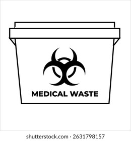 Ilustración del icono de la línea de la señal o del símbolo de advertencia del peligro biológico, tablero de advertencia del peligro de los residuos médicos con un fondo amarillo, aislado en el fondo blanco