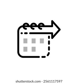 Line icon illustration of a calendar with an arrow, symbolizing long term planning, scheduling, or strategy. for business presentations, project management, goal setting, and time related concepts