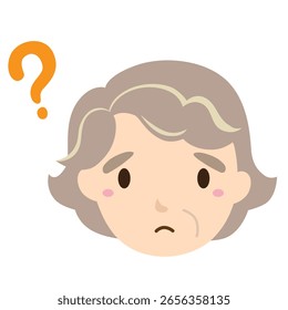 Icono de línea ilustración de un signo de interrogación y una abuela con problemas